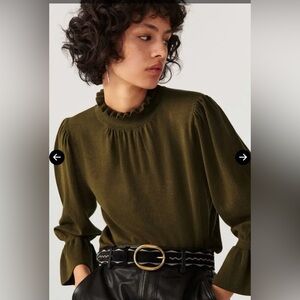 ba&sh Dark Green Ruffle Neck  
Sinto Sweater size 0